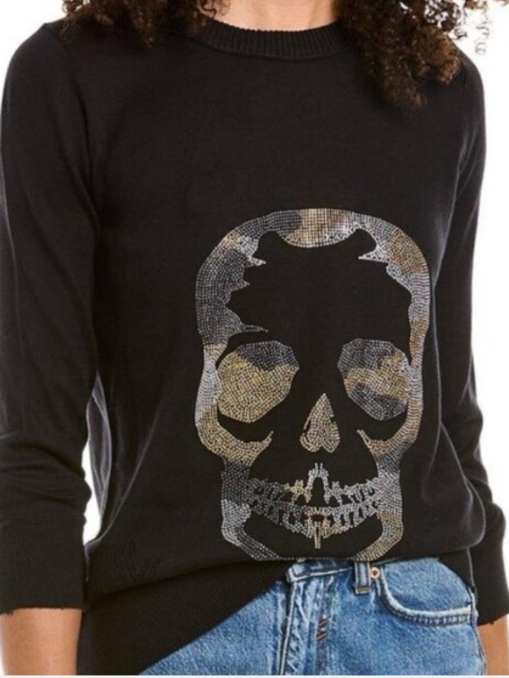 Zadig & Voltaire black knit sweater rhinestone- Skull embellished Size S